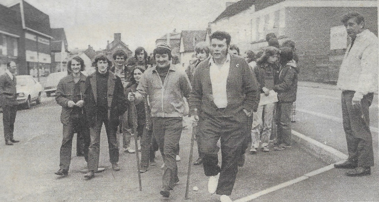 Black and white photo showing a sponsored walk in 1972